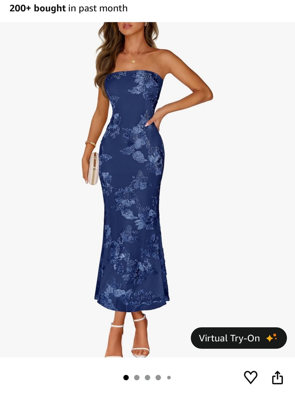 Strapless Navy Floral Midi Dress
